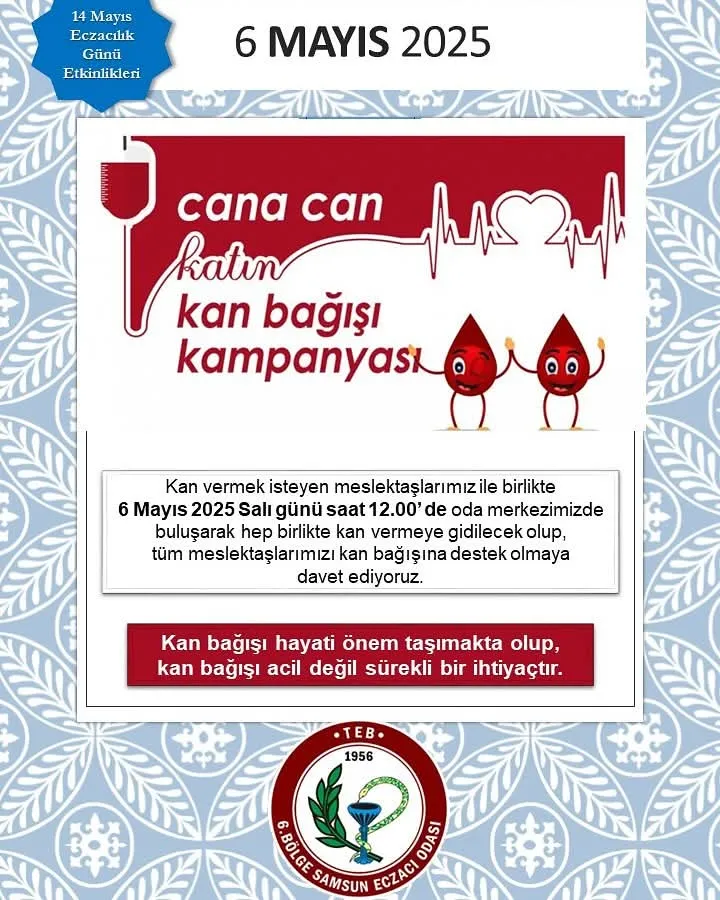 Samsun Eczacı Odası 6 Mayıs’ta üç etkinlik düzenliyor