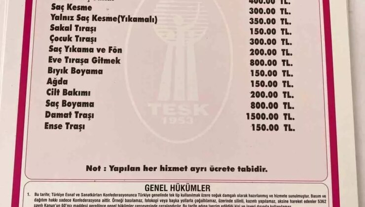 Bafra’da Kuaför ve Berber Tarifeleri Güncellendi