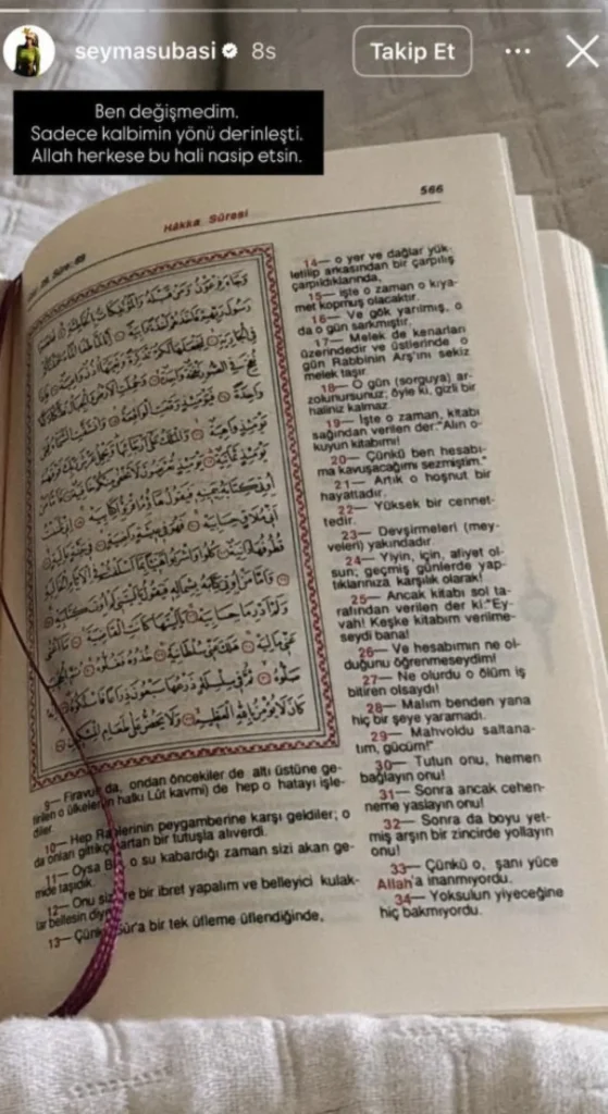 Şeyma Subaşı Yine Kuran Paylaştı