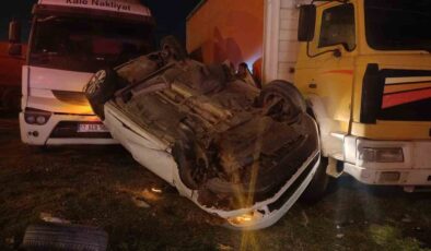 Çan’da Korkutan Kaza: Takla Atan Otomobil Kamyonlara Çarparak Durabildi!