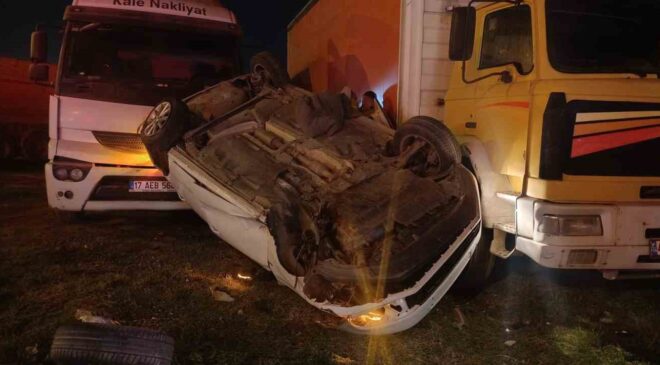 Çan’da Korkutan Kaza: Takla Atan Otomobil Kamyonlara Çarparak Durabildi!